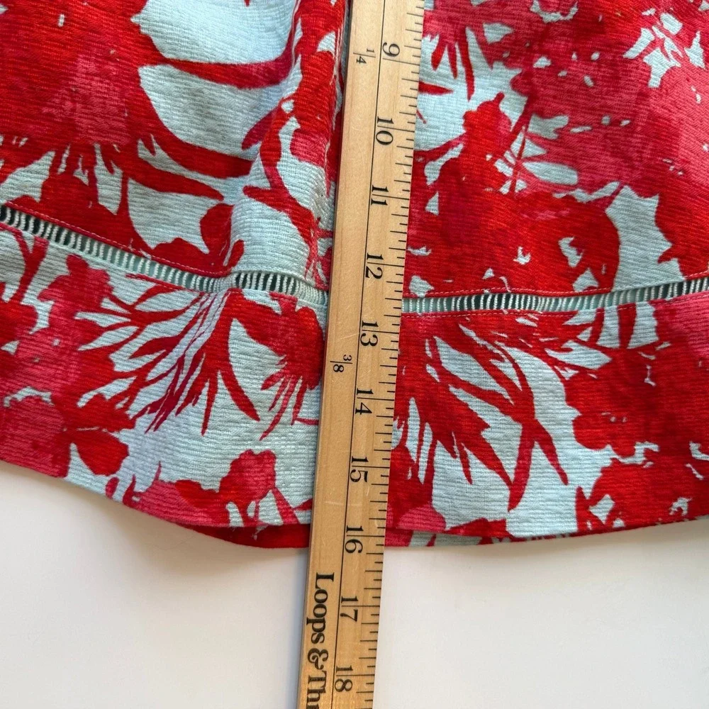 Banana Republic Floral Mini Skirt Red Blue Cotton Textured Tropical Summer 10‎